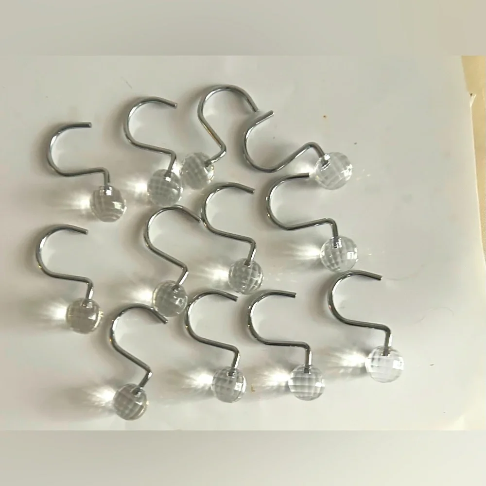 Set of 12 shower curtain hooks clear disco balls faceted